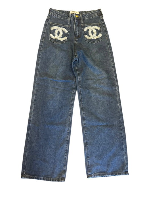 Chanel, Y2K monogrammed embroidered Barrell jeans