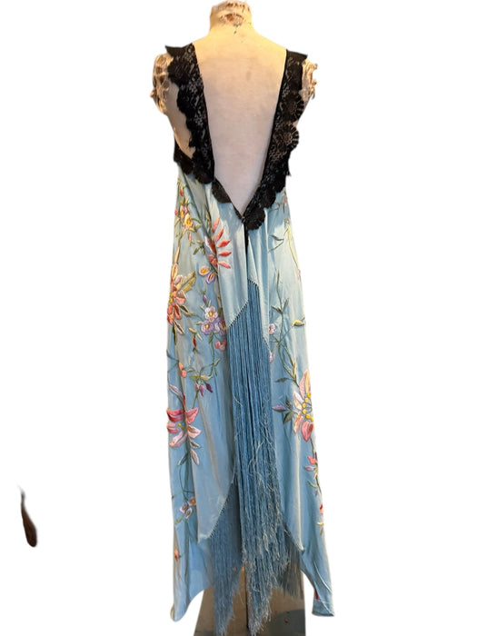Amelia, reworked 40s embroidered silk and lace piano shawl dress