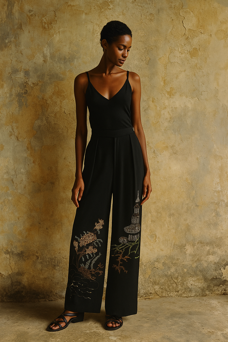 Dries Van Noten, 90s beaded chinoiserie silk trousers