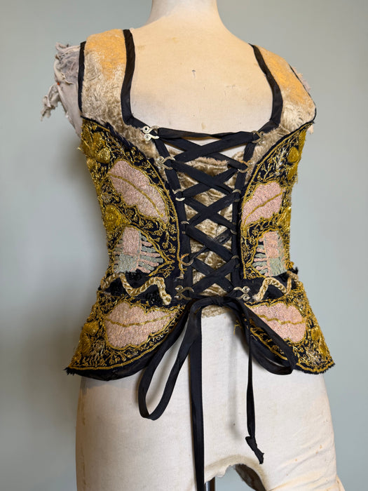 Marce, reworked 70s corseted top with Ottoman embroidery