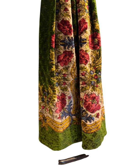 Olivia, reworked Edwardian olive green floral velour skirt and jacket