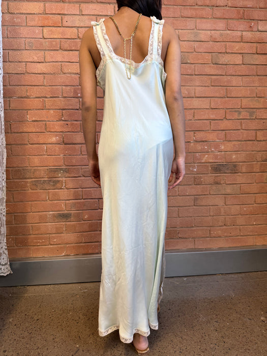Sabrina, 30s pale green silk and lace dress