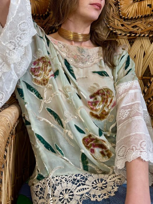 Goldie, 20s floral devoré and lace top