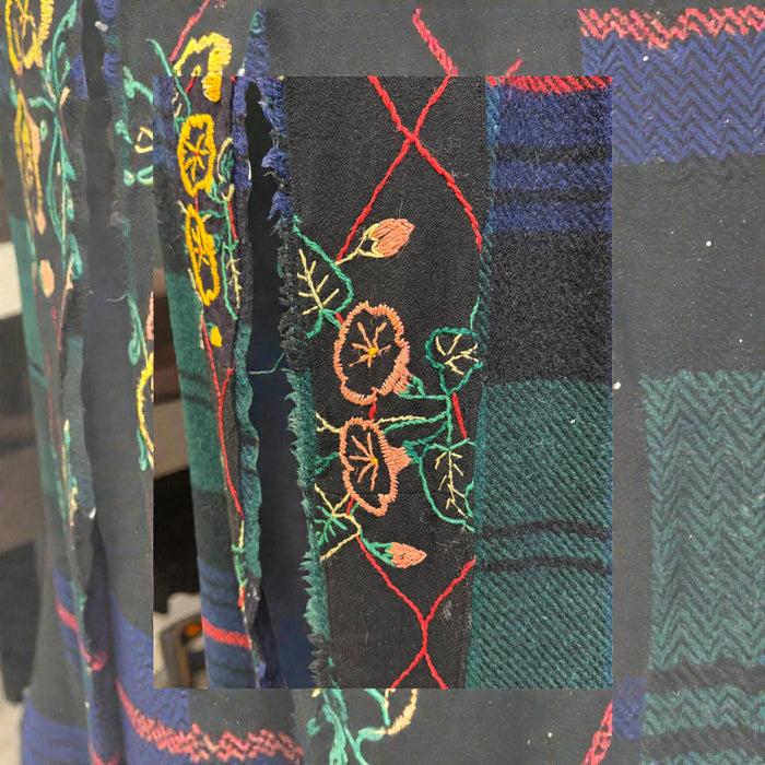 Cara, reworked 70s embroidered blanket plaid coat