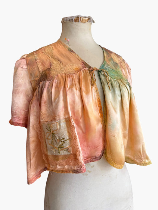 Kaz, 30s hand dyed silk and lace rainbow bolero with necktie