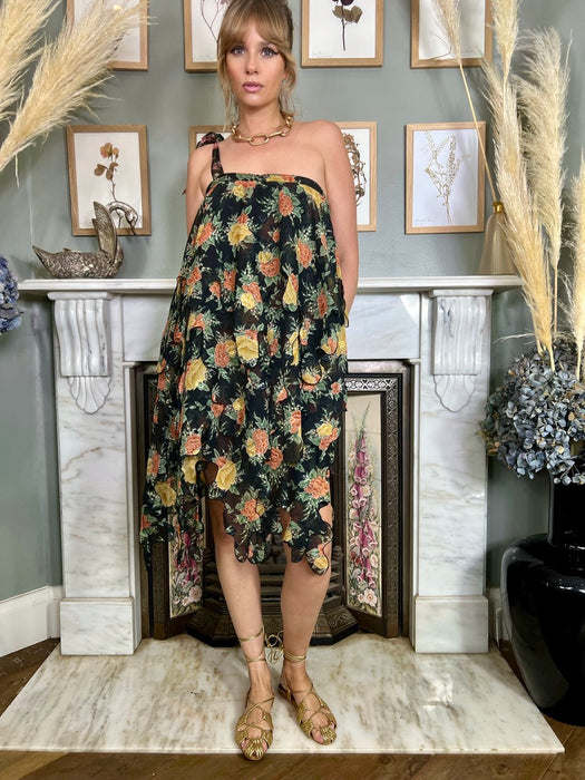 Olsen, 70s floral tiered one shoulder dress