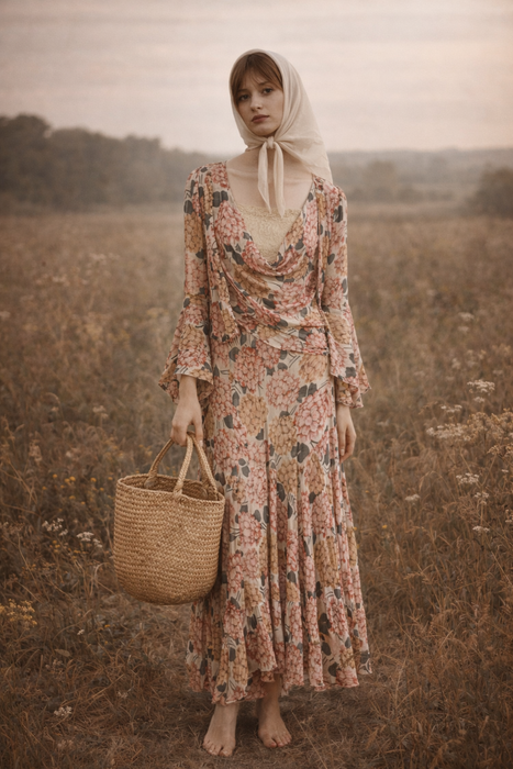 Quartz, 30s floral chiffon and lace dress and jacket