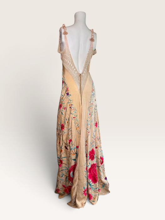 Bailey, reworked bias cut floral embroidered piano shawl dress