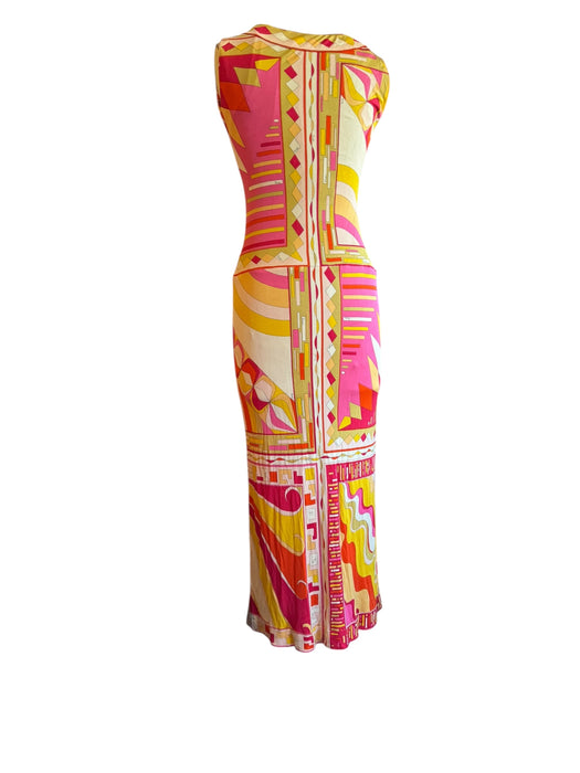 Pucci, 70s documented silk jersey print long dress with front zip