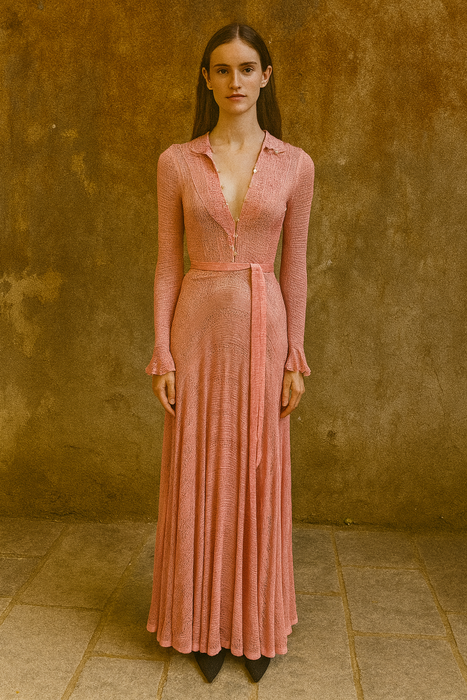 Lola, 70s coral fine knit buttoned dress