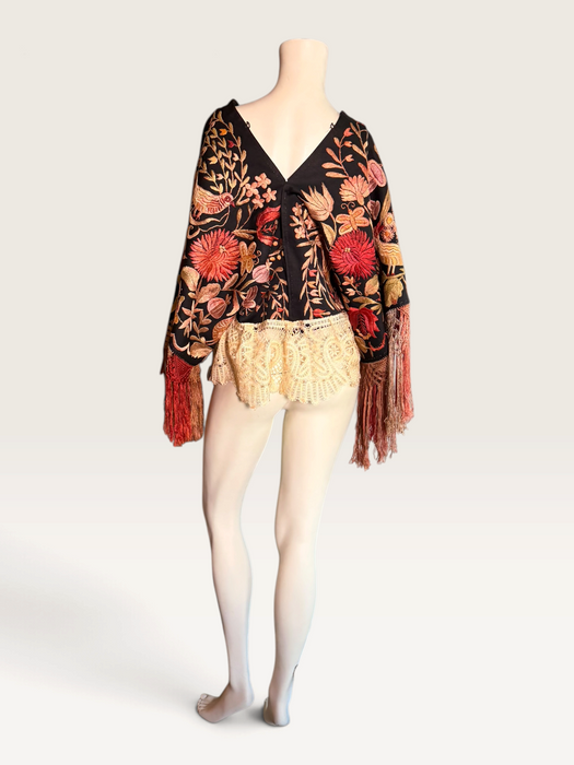 Jenx, reworked Hungarian 1930s fringed embroidered jacket