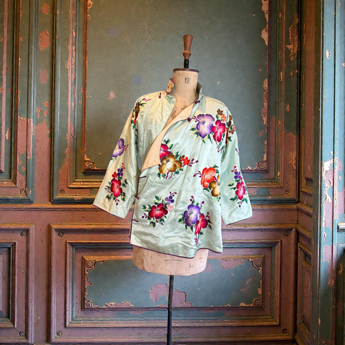 Tara, 40s Chinese mint green embroidered floral jacket