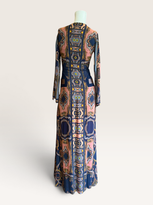 Etro, Fall 2015, runway geometric print beaded long jersey dress