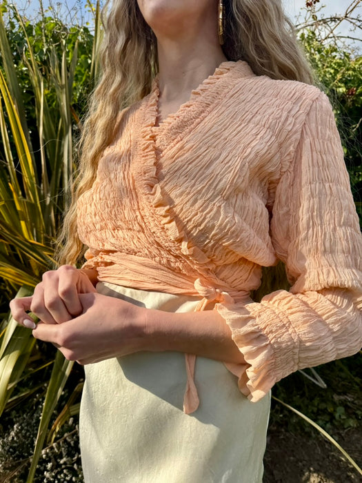Adina, 30s smocked silk chiffon wrap over jacket