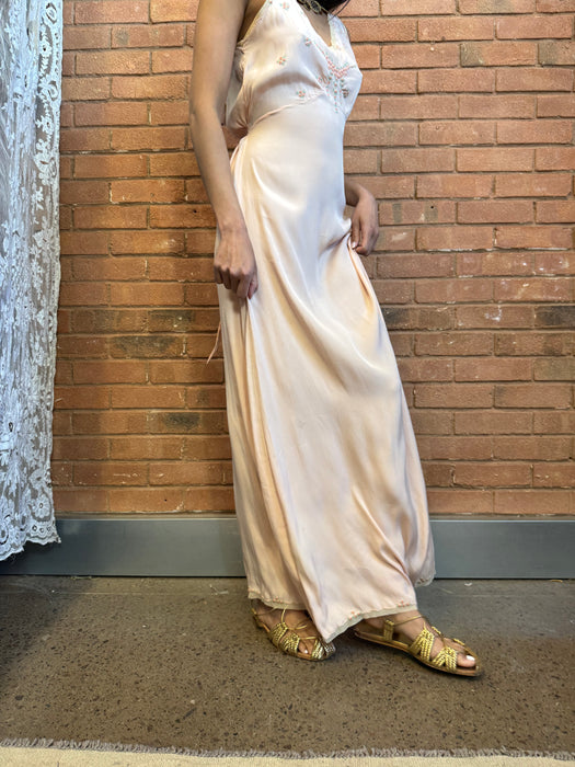 Tabitha, 20s silk bias cut dress with hand made florals