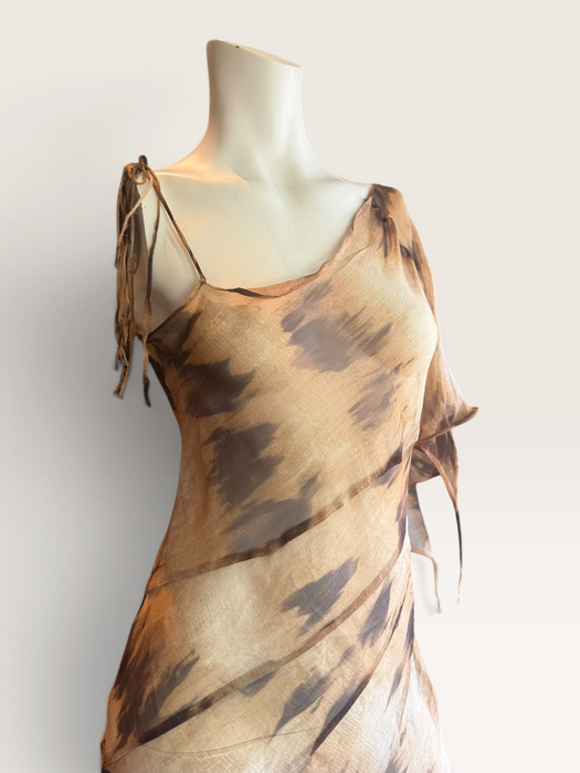 Sirena, 90s bias cut animal print silk chiffon dress