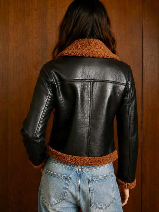 Beacon, faux leather teddy lined brown jacket
