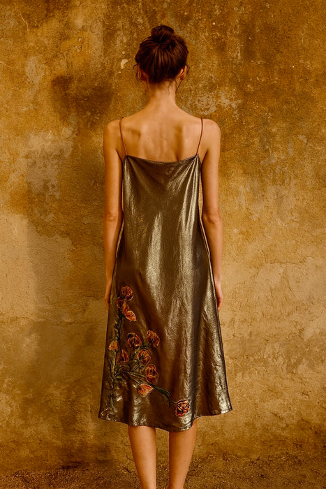 Pauline Trigére, 50s gold metallic embroidered dress