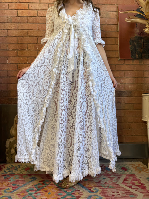 Charlie, 60s white lace dress and robe set