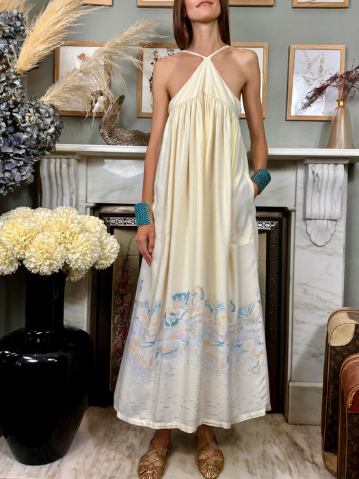 Chack, 70s cotton halterneck print dress