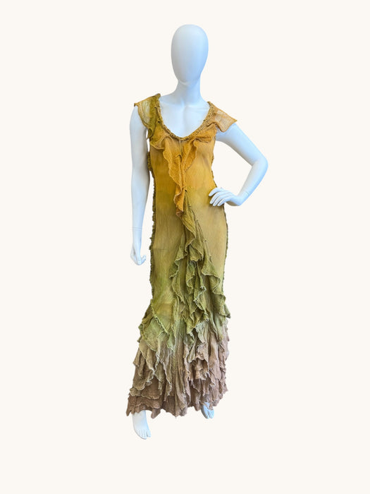 Lorna, vintage hand dyed ombré bias cut muslin frill dress