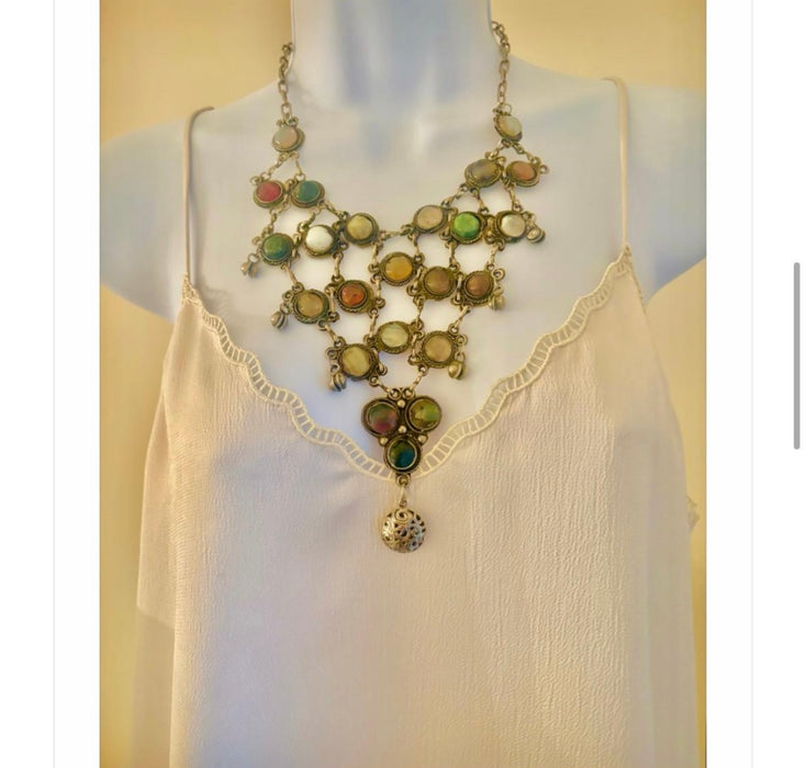 Jasmir, 70s silver and semi-precious stones necklace