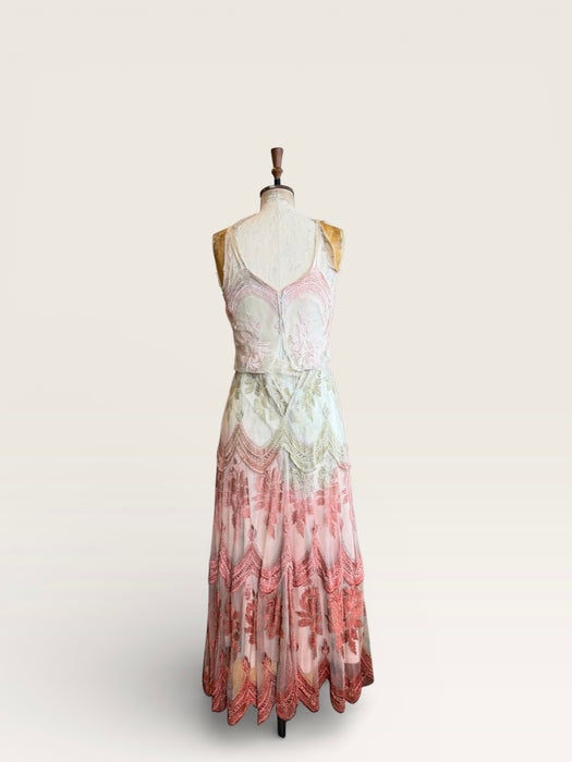Bona, 70s hand dyed lace ombré scalloped dress