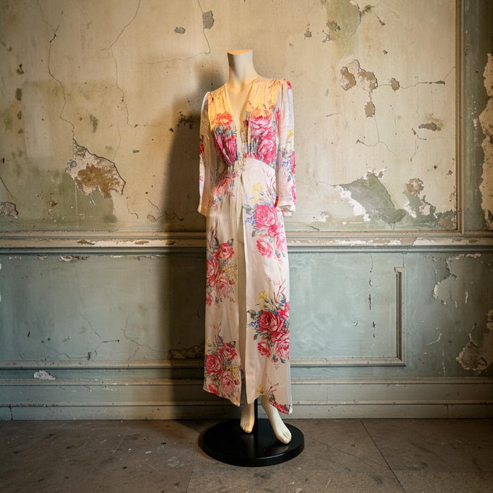 Hay, 1930s silk floral robe with front buttons