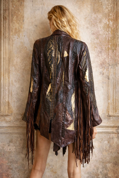 Call & Response, 90s mixed leather fringed jacket
