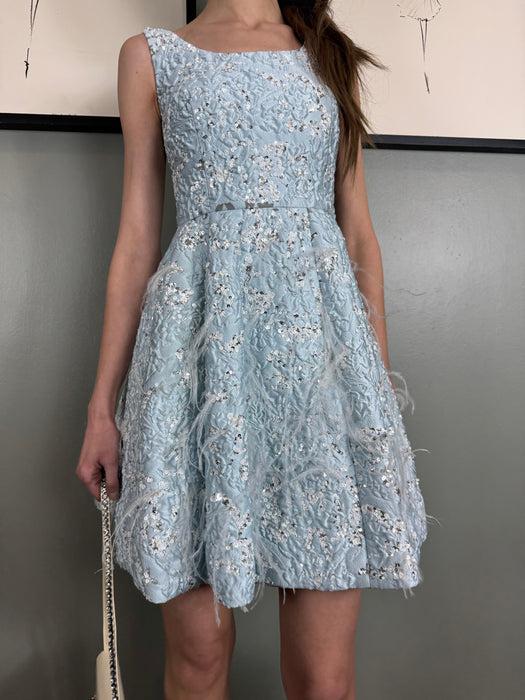 Oscar de la Renta, beaded feather pale blue dress