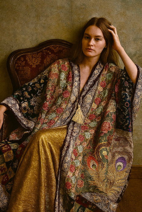 Thea, patchwork 19thC embroidered cape