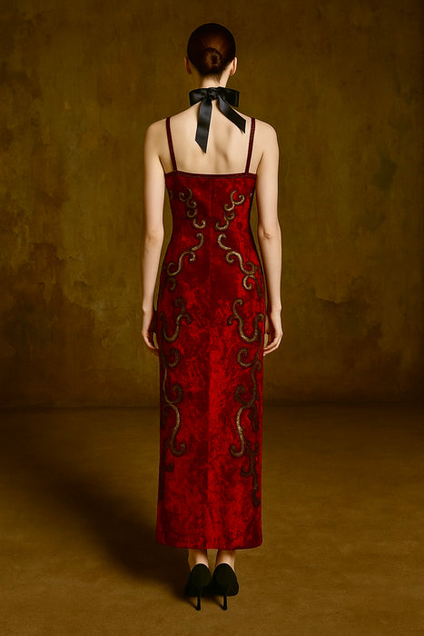 Amore, original 30s museum worthy, velour Oriental beaded dress