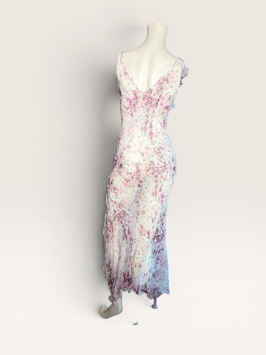 Lilly, 90s silk chiffon floral, bias cut frill dress