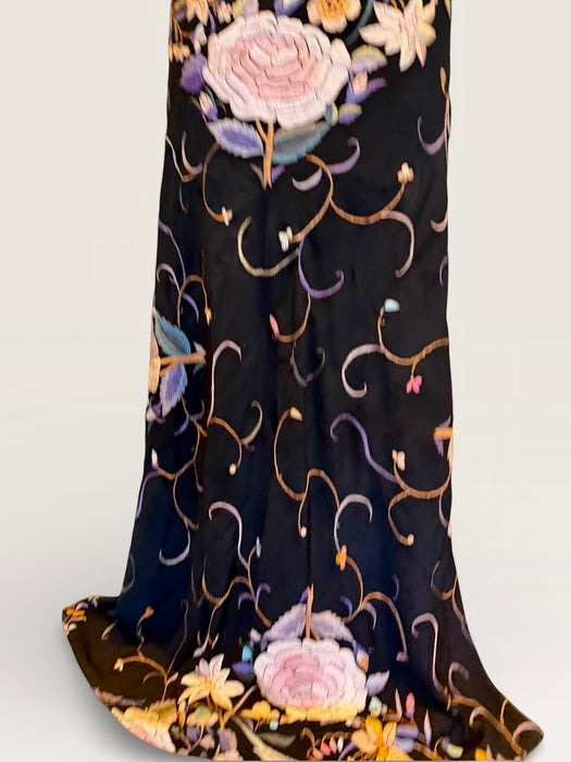 Angel, reworked 30s silk embroidered piano shawl bias cut dress