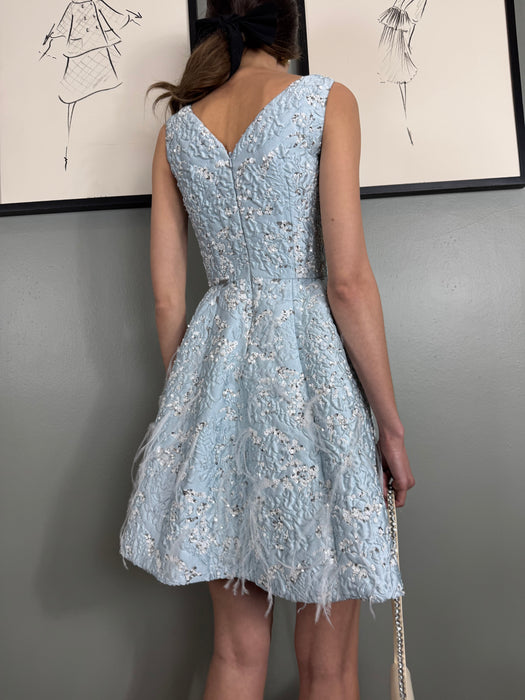 Oscar de la Renta, beaded feather pale blue dress