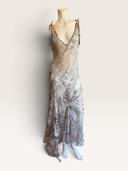 Ranah, 90s bias cut animal print asymmetric chiffon dress