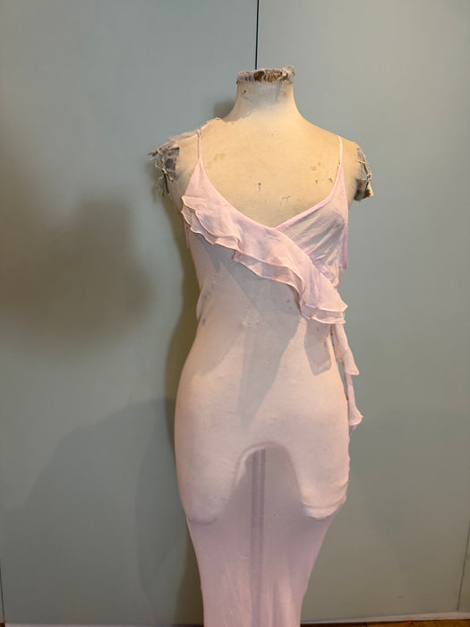 Honey, 90s pink chiffon bias cut, beaded dress