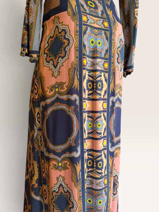 Etro, Fall 2015, runway geometric print beaded long jersey dress