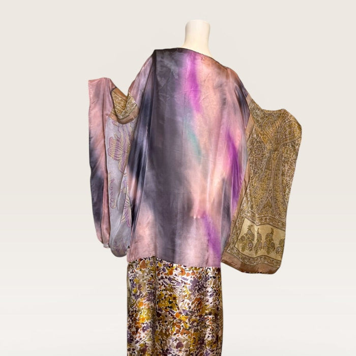 Claudia, reworked reversible vintage silk Kaftan with side leg slip