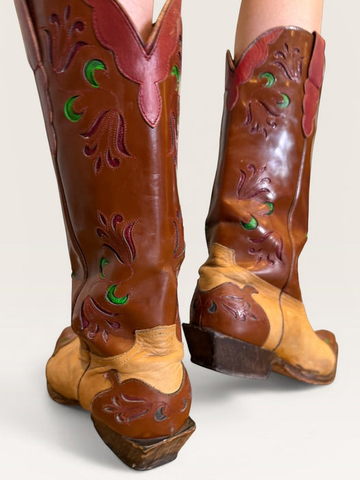 Marfa, original 70s tooled hand painted cowboy boots