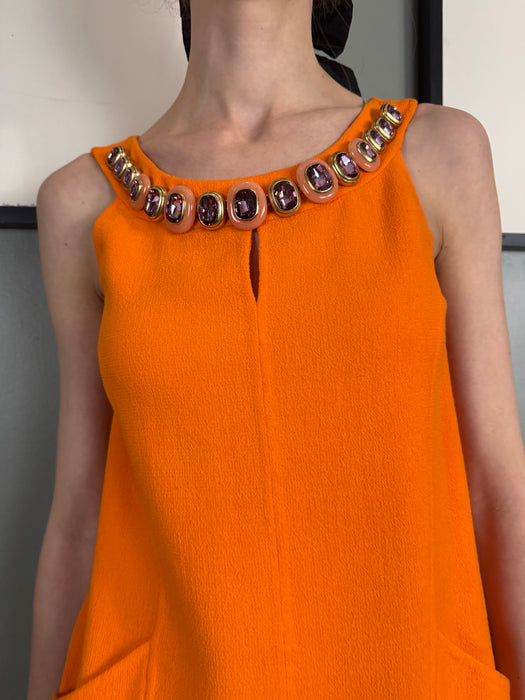 Oscar de la Renta, orange beaded dress