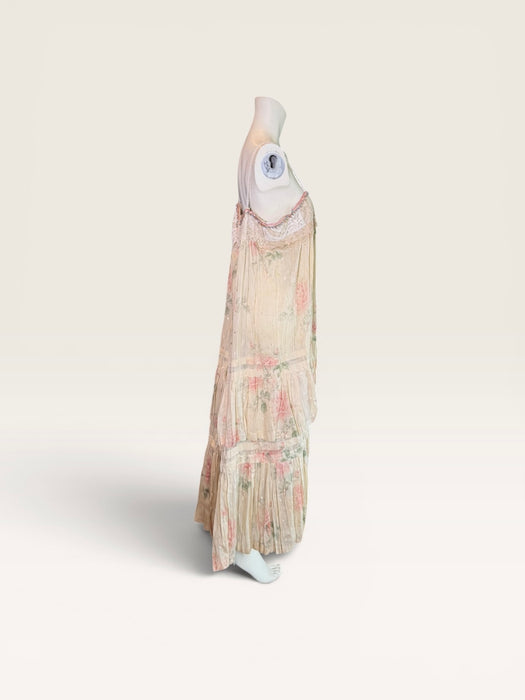 Mattie, reworked Victorian frill, floral cotton dress and lace beaded details