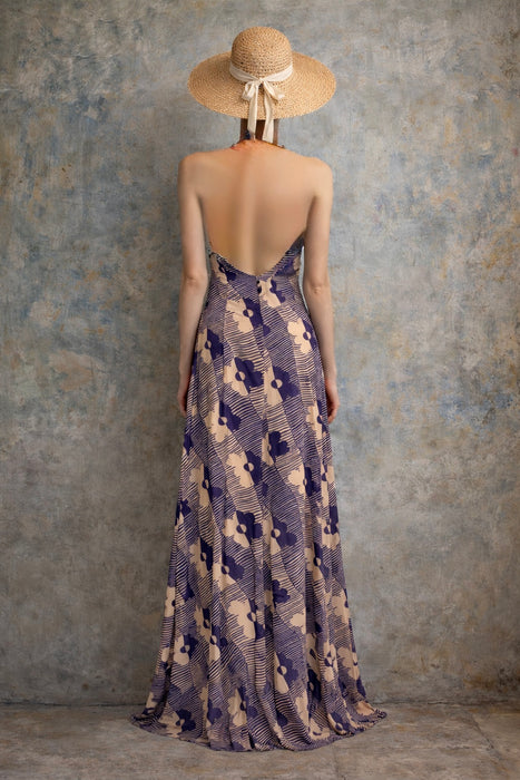 Mary, 70s silk floral print halter dress, bolero and belt