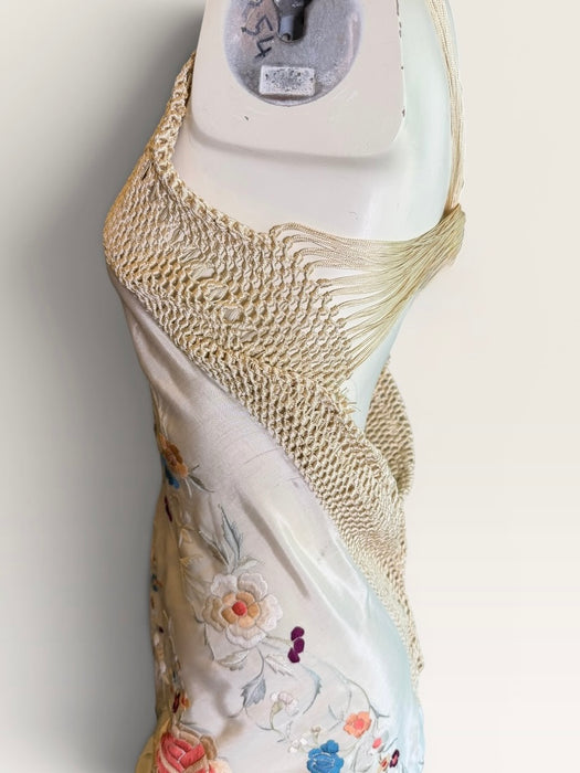 Diana, reworked short 40s silk embroidered piano shawl dress
