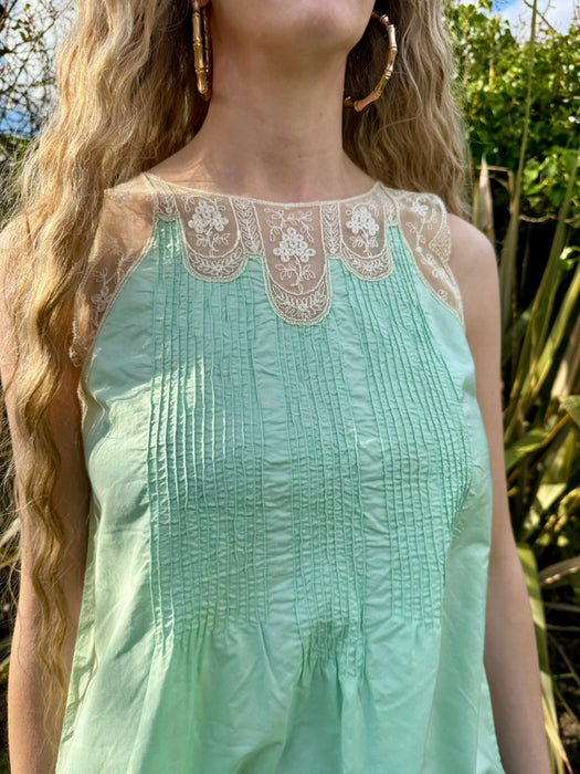 Lidia, 30s aqua green cotton and lace dress