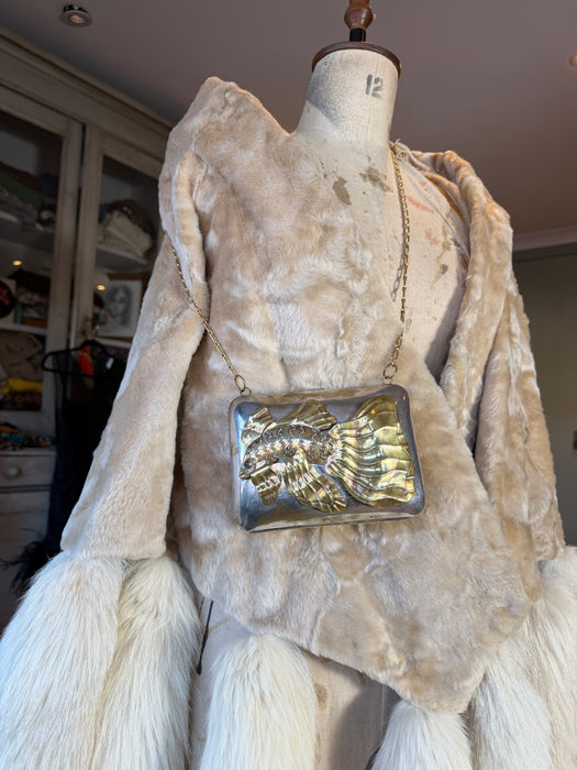Koi, 70s metal silver and brass modernist chain handbag