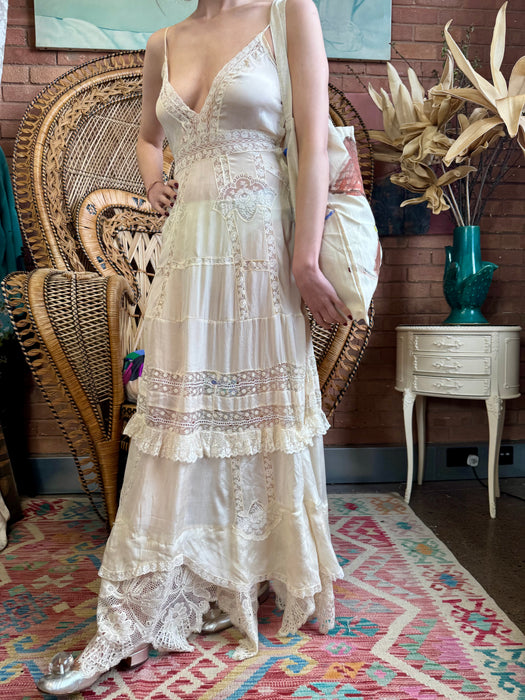 Jo, reworked 20s silk and lace long dress