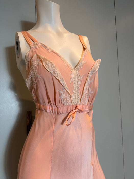 Didi, 30s pink silk and lace bias cut dress