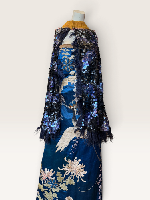 Raner, reworked 1930s cobalt blue silk embroidered bustier dress