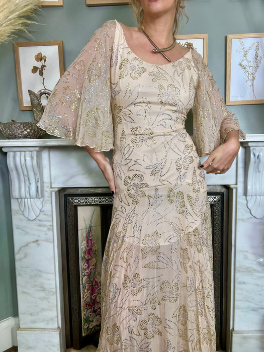 Safia, 70s cream chiffon sparkly dress